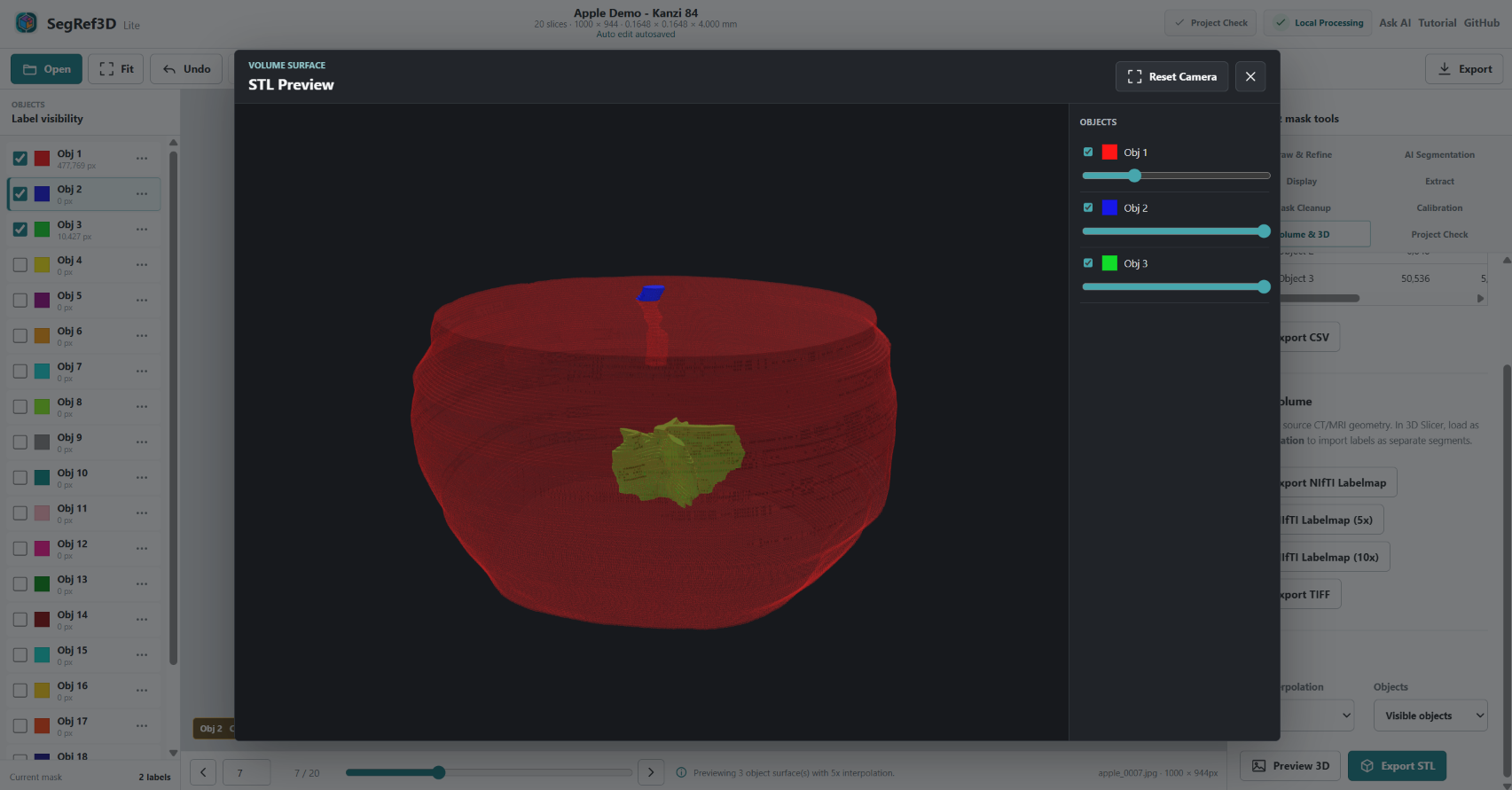 Apple, Stem, and Core in 3D